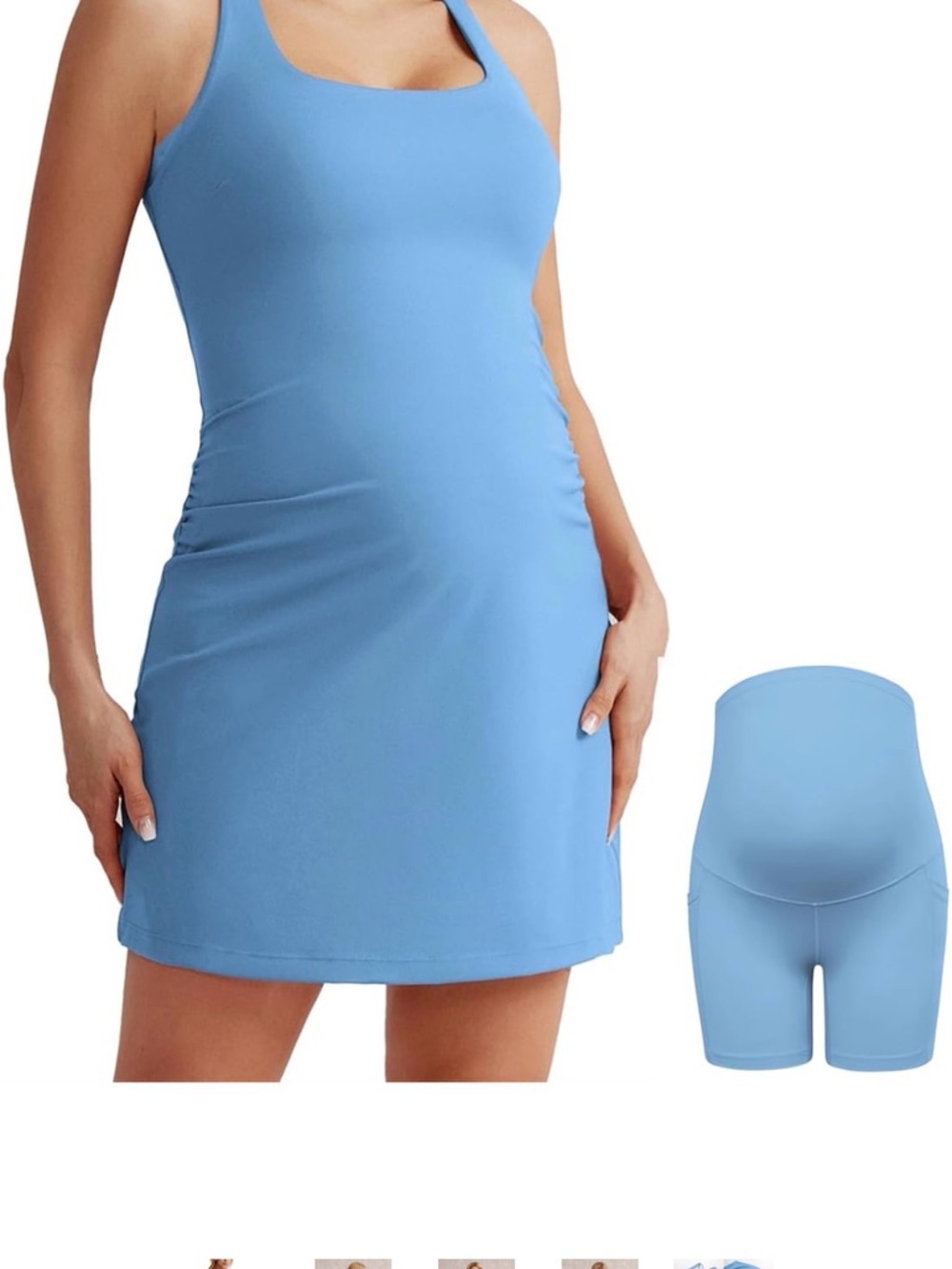 Light Blue Maternity Tank Chemise with Supportive Bump Shorts